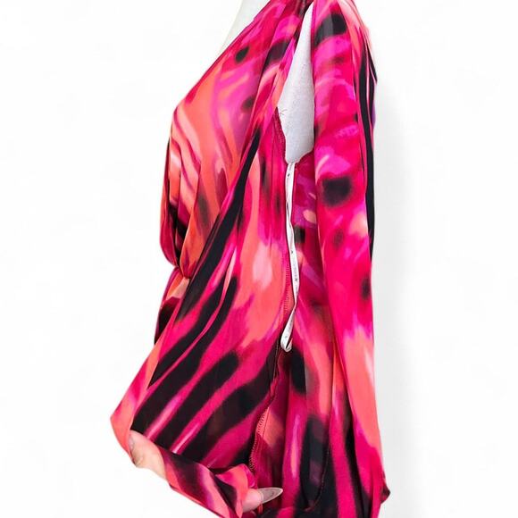 NWT's boston proper pink orange and black sheer slit sleeve blouse - Picture 4 of 8